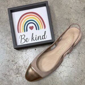* Stuart Weitzman Gold and Brown Slingback Flats